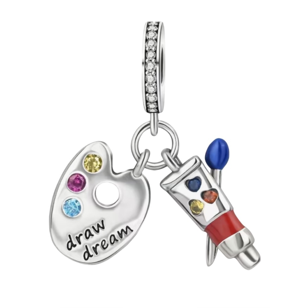 S925 Artist Draw Dream Paint Palette Charm Pandora Style